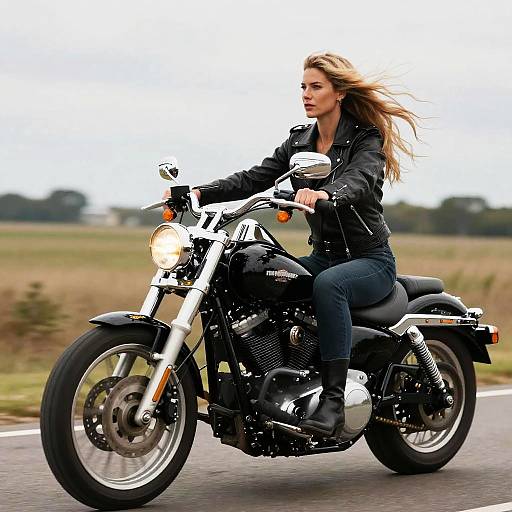 Confident Blonde Woman on Harley Ride