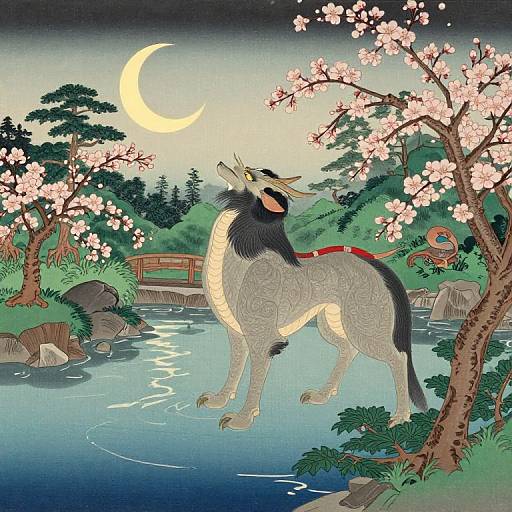Mythical Creature in Ukiyo-e Garden