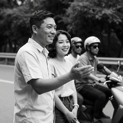 Cheerful Roadside Moments in Black and White