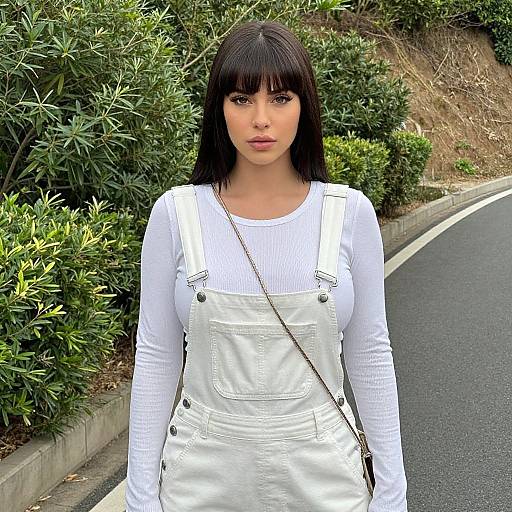 Casual Streetwear Woman in White Overalls