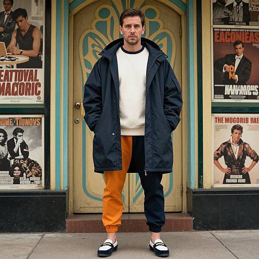 Man in Bold Color-Blocked Casual Wear