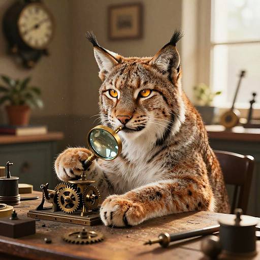 Vintage Lynx Watchmaker in Cozy Workshop
