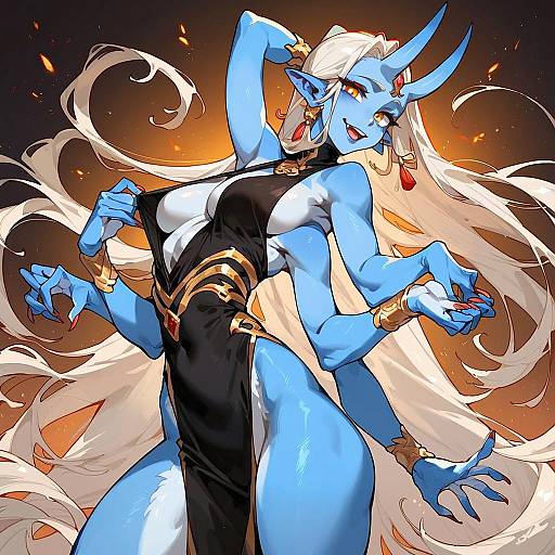 Elegant Oni Girl in Furry Fashion