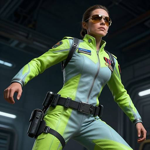 Heroic Female Fighter Pilot in Sci-Fi Cyberpunk