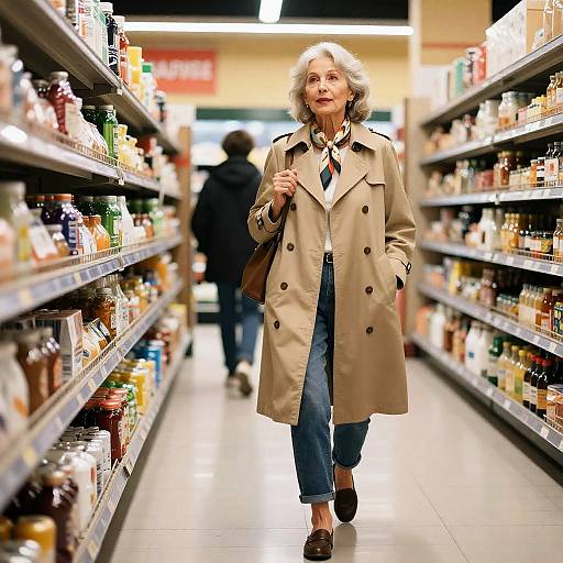 Neon Night Supermarket: Confident Elderly Shopper