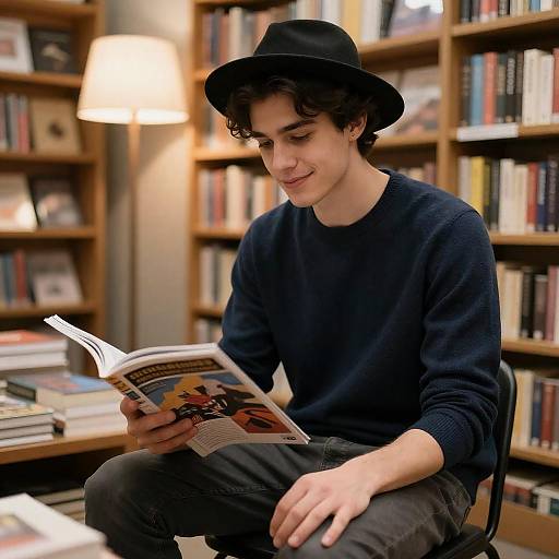 Smiling Young Man in Cluttered Bookstore