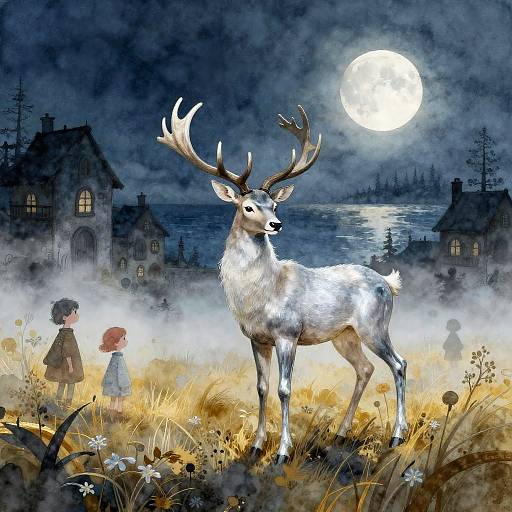 Ethereal Silver Stag in Misty Meadows