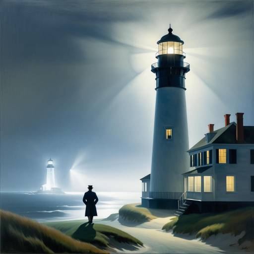Lighthouse Keeper in Foggy Coastal Scene