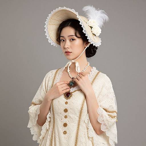 Victorian Lady in Elegant Lace Dress