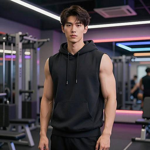 Stylish Young Man in Neon Fitness Studio