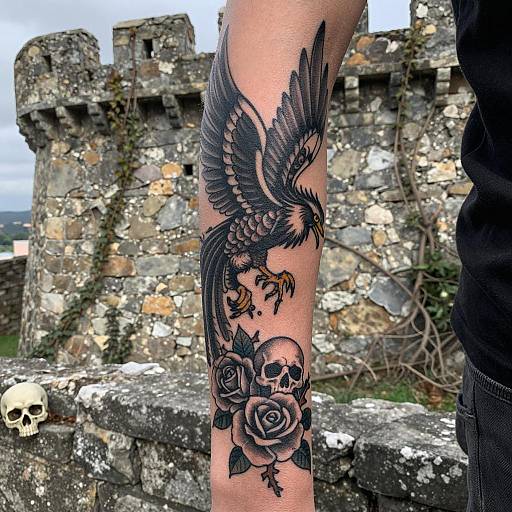 Bold Black Ink Phoenix Tattoo on Forearm