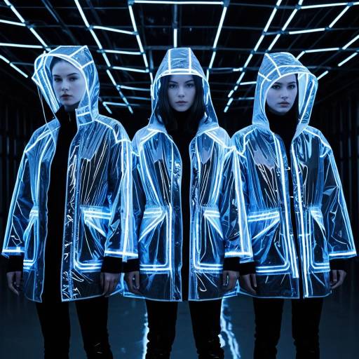 Models in LED-Embedded Avant-Garde Raincoats