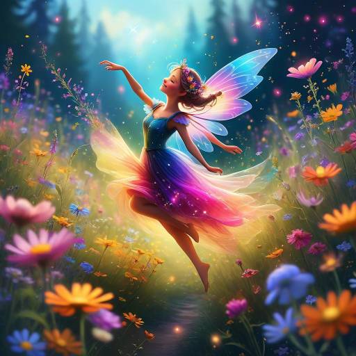 Whimsical Fairy Dance in Wildflower Field