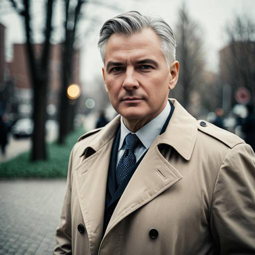 Stern Man in Beige Trench Coat