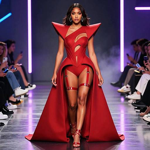 Doja Cat Oxblood Asymmetric Runway Gown