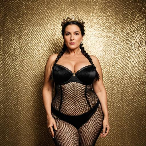 Elegant Mature Woman in Black Fishnet Lingerie