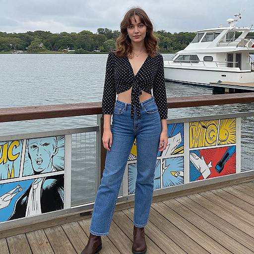 Young Woman on Lakeside Dock