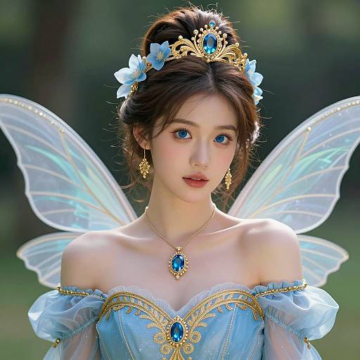 Elegant Blue Fairy Costume Portrait