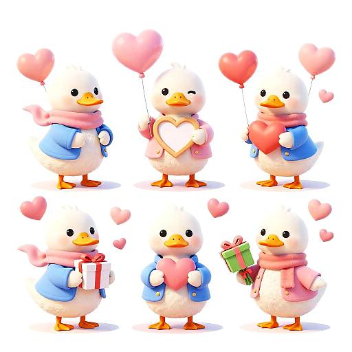 Adorable Heart-Themed Ducks Illustration