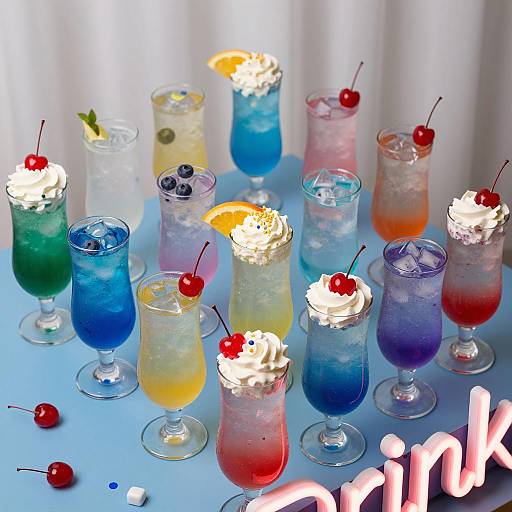 Vibrant Cocktails Display in Glass Cups
