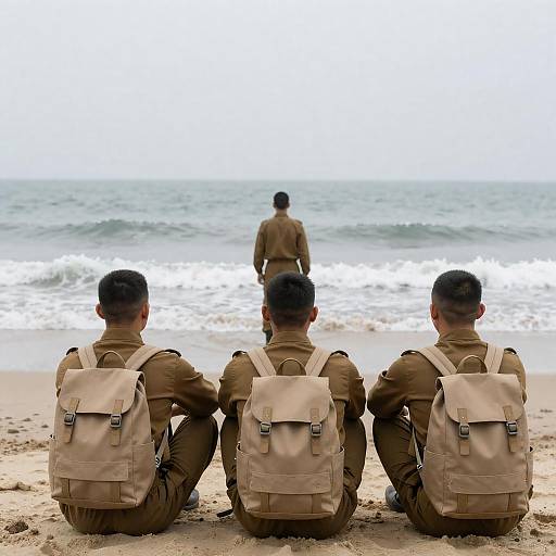 Soldiers at the Beach: A Somber Scene