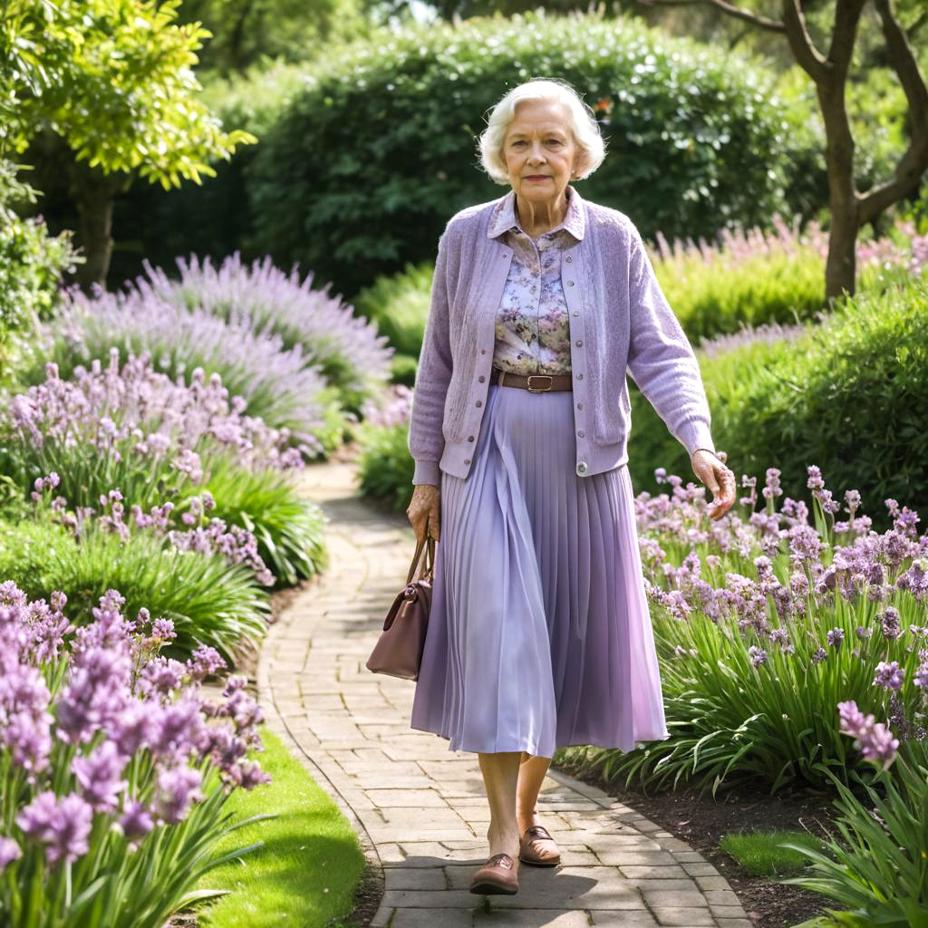 Elegant Elderly Woman in Serene Garden