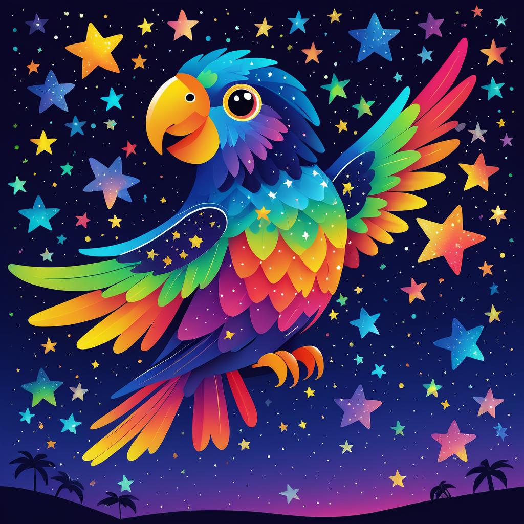 Whimsical Winged Parrot Under Stars