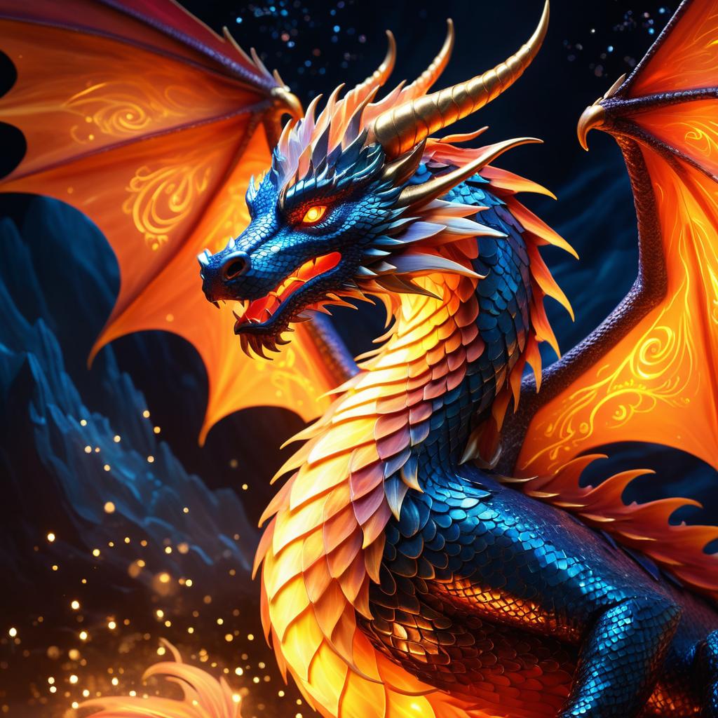 Ethereal Mythical Dragon in Fiery Light