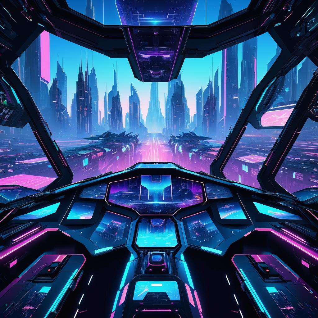 Futuristic Cockpit View in Cyberpunk City