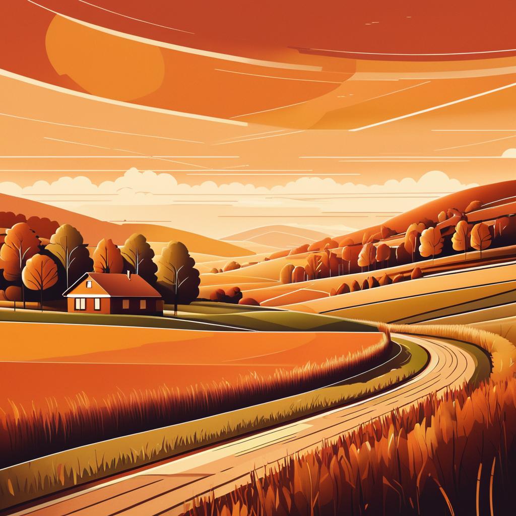 Autumn Countryside Digital Illustration Poster