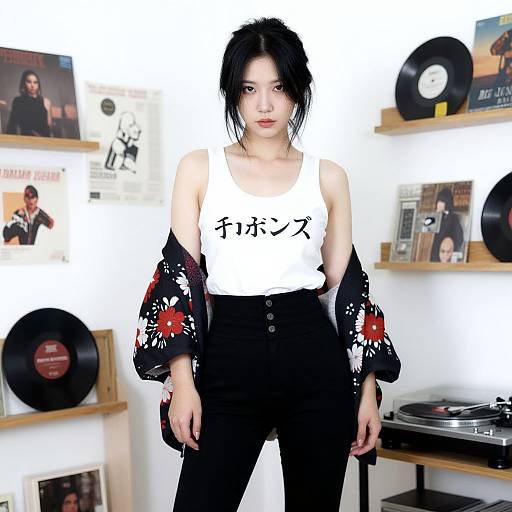 East Asian Woman in Stylish Kimono