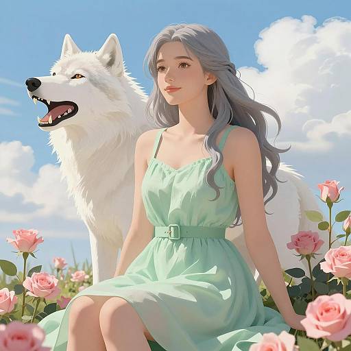 Enchanting Woman and Snarling Wolf