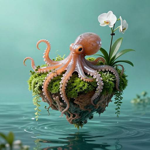 Mechanical Octopus with Floating Island