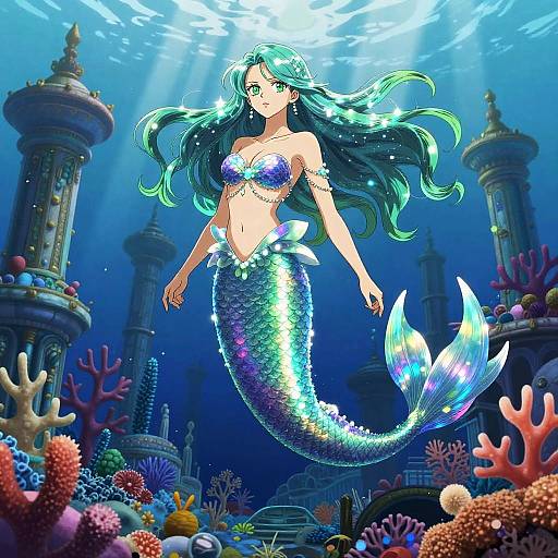 Ethereal Mermaid Queen in Anime Style