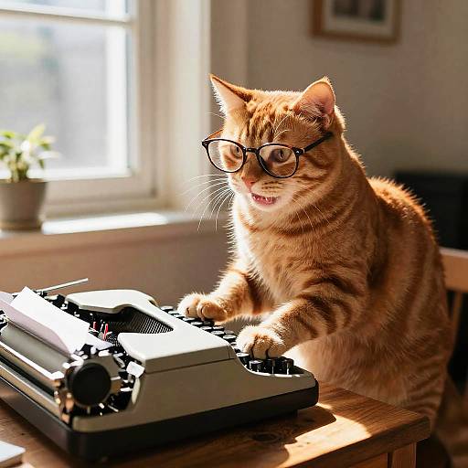 Playful Orange Cat Typing at Desk