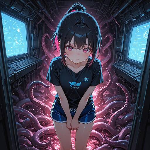 Anime Girl with Tentacles in Sci-Fi Setting