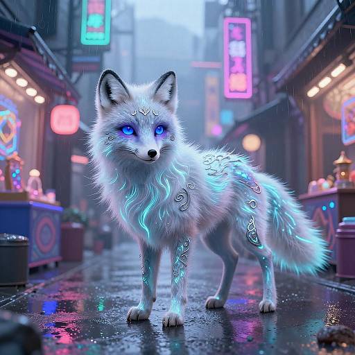 Enchanted Arctic Fox in Neon Alley