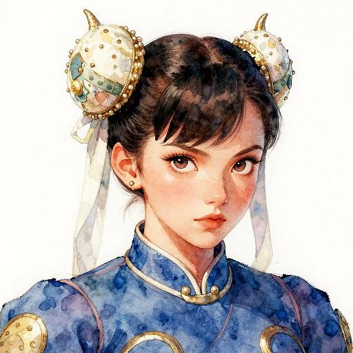 Chun Li Watercolor Portrait