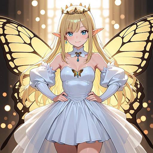 Fairy Princess with Butterfly Wings and White Dress