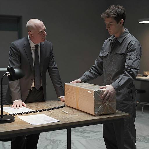 Serious Discussion in Dimly Lit Room