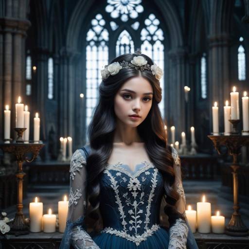Young Woman in Floral Crown Gothic Cathedral