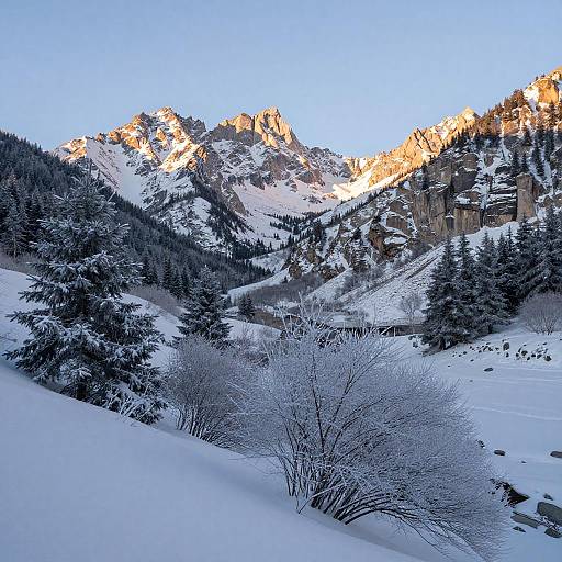 Serene Winter Landscape with Sunlit Peaks