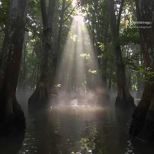 Cinematic Swamp Scene with Dramatic Lighting