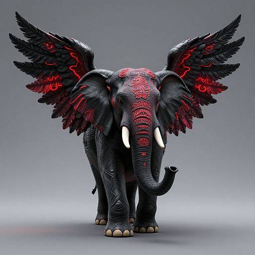 Cyber Gothic Elephant with Neon Wings