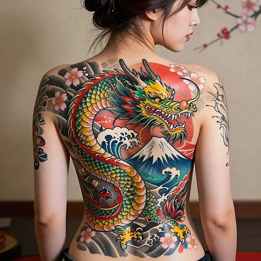 Yakuza Girl with Dragon Back Tattoo