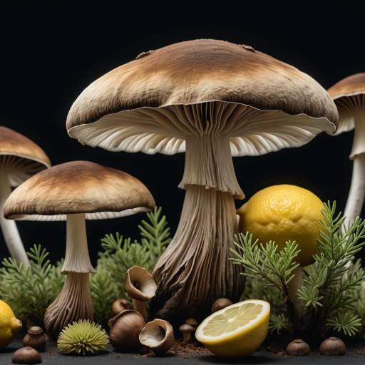 Hyperrealistic Wild Mushrooms on Black Background