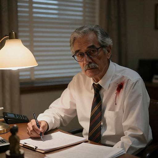 Mysterious Man at His Desk