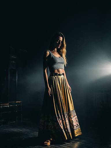 Bohemian Woman in Flowing Skirt and Crop Top