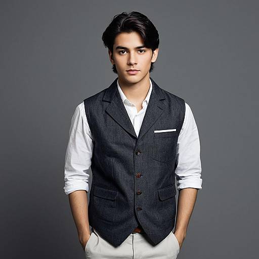 Young Man in Formal Vest and White Shirt
