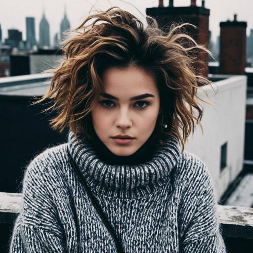Fashion Woman with Tousled Hair on Rooftop